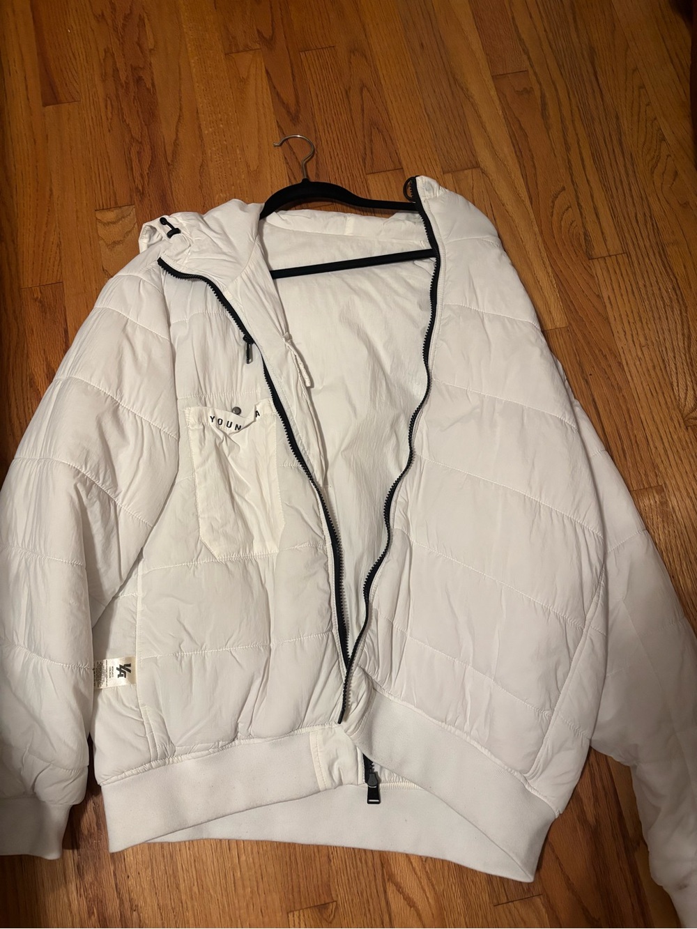 YoungLA White Quilted Puffer Jacket Winter Hoodie Polyester Excellent Condition